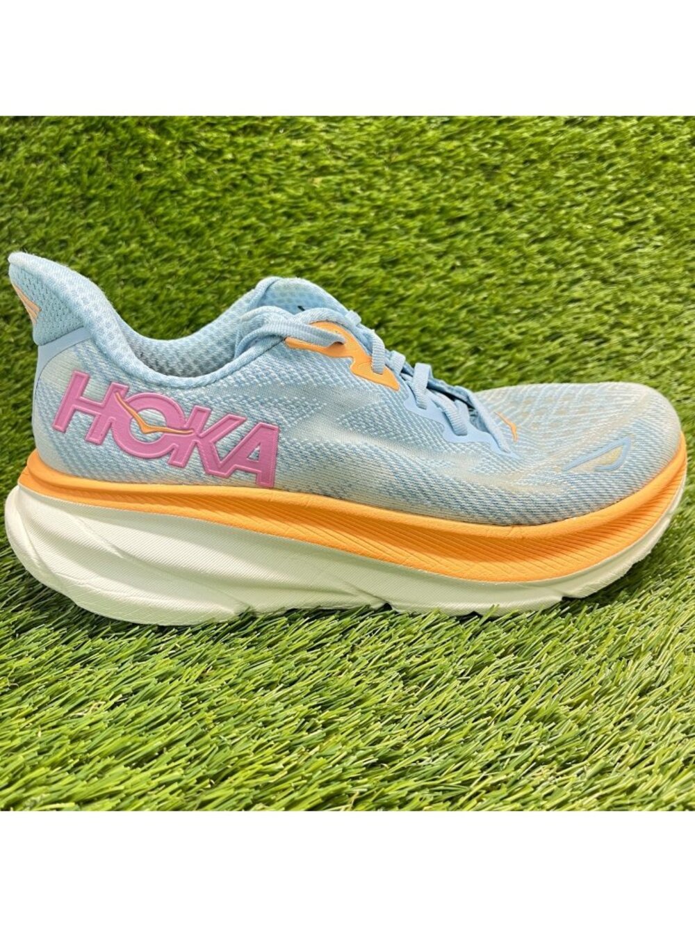 Hoka One One Clifton 9 Womens Size 8 Blue Orange Athletic Running Shoes Sneakers